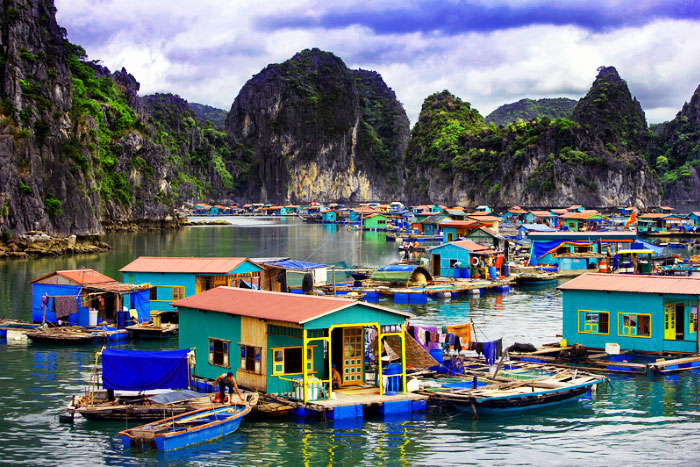 Floating village on Bai Tu Long Bay